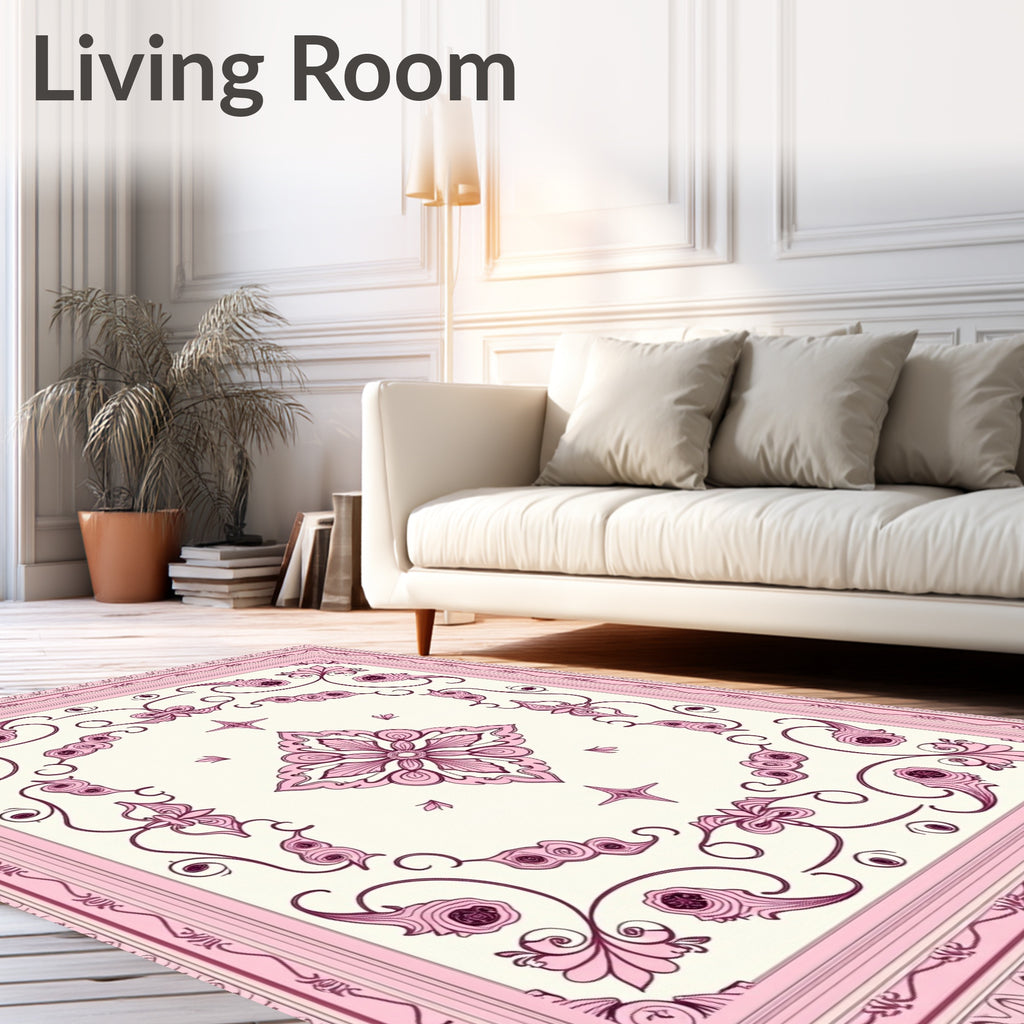 Pink Floral Swirls Borders Rug