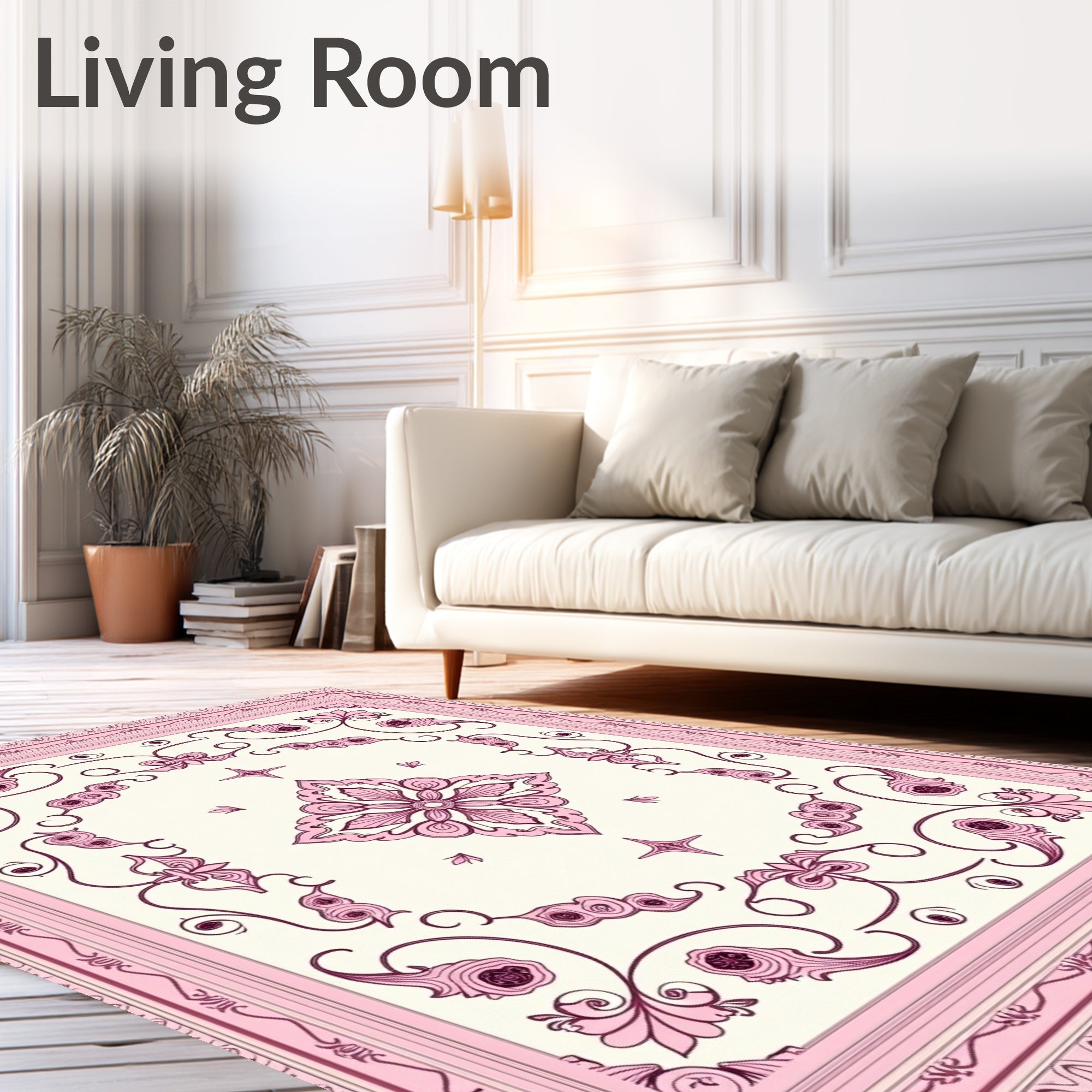 Pink Floral Swirls Borders Rug