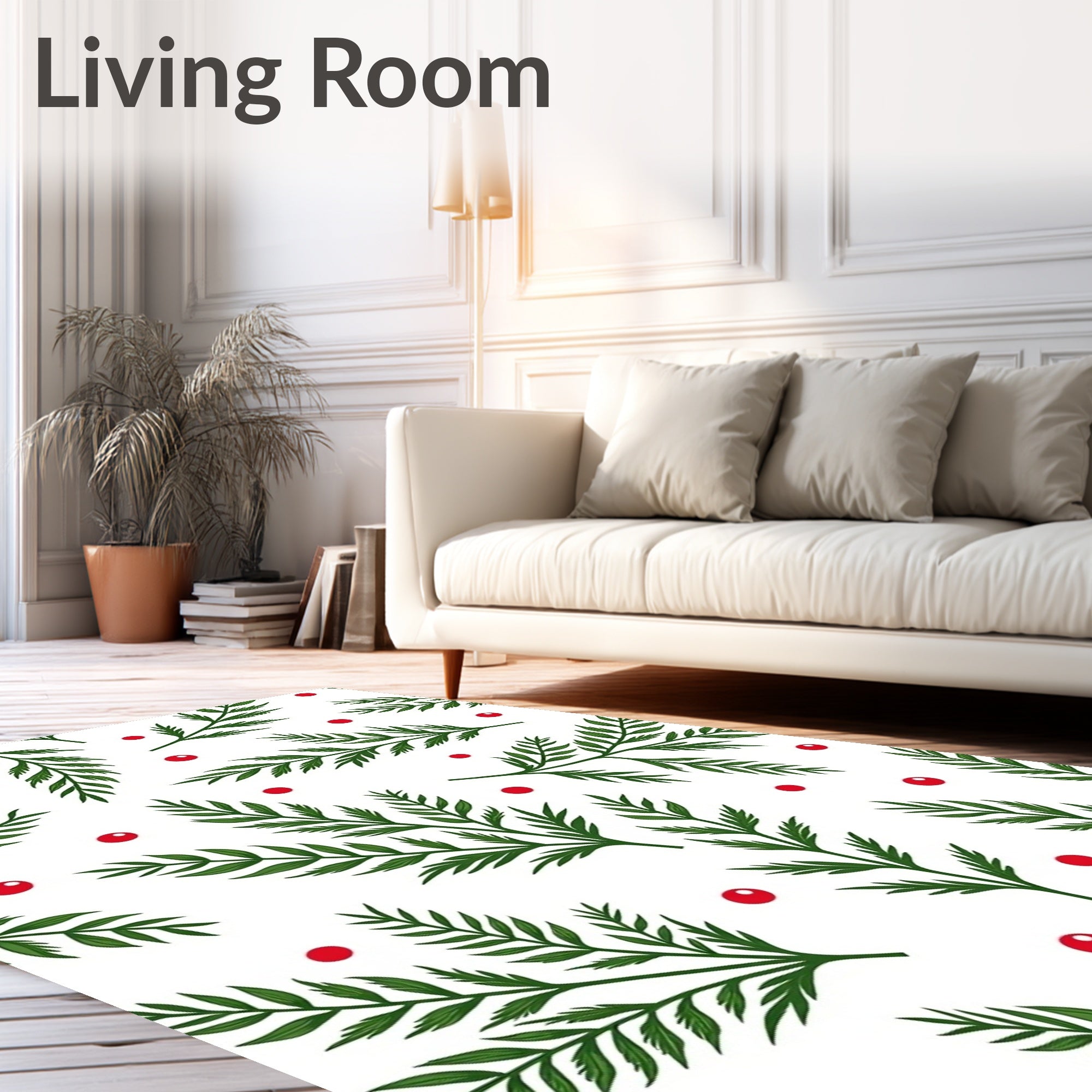 Green Fern Red Berry Garland Rug