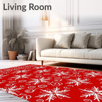 Red White Snowflake Patterned Design Rug
