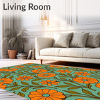 Retro Orange Daisy Floral Pattern Rug