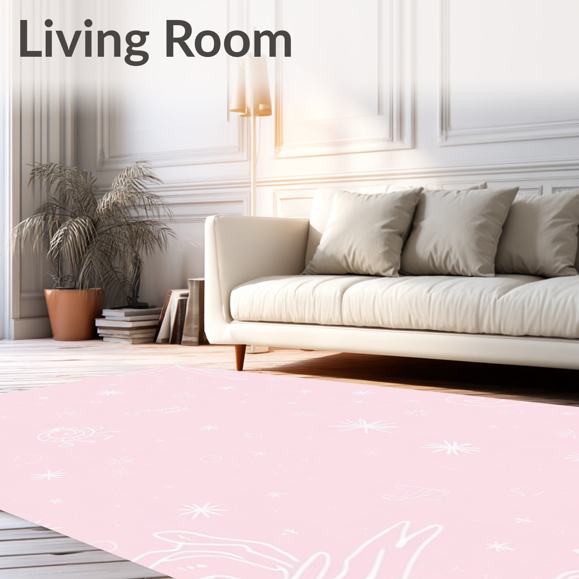 Soft Pink Whimsical Line Art Rug