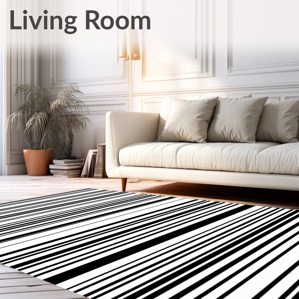 Modern Black White Stripe Pattern Rug