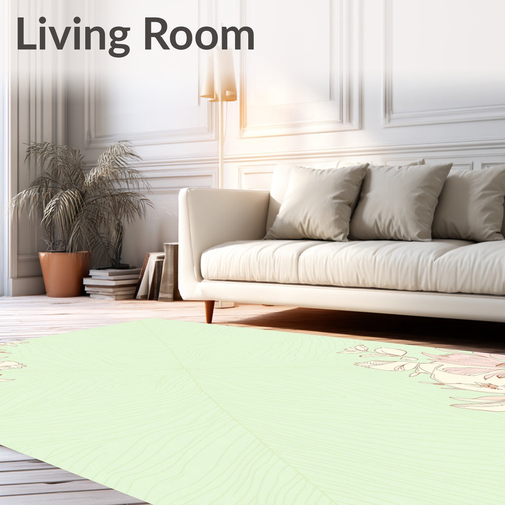 Pale Green Floral Line Art Rug