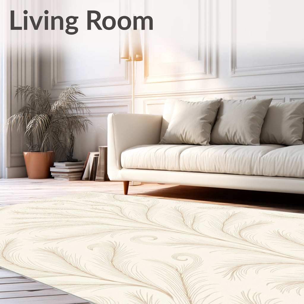 Cream Swirl Feather Pattern Rug