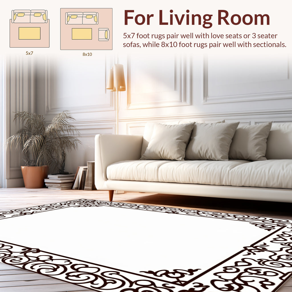 Elegant Scrollwork Floral Border Design Rug