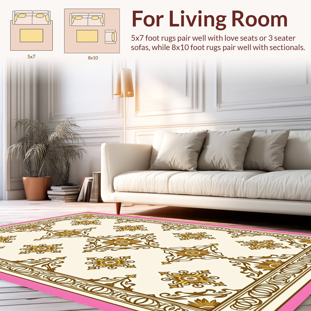 Gold Ornate Floral Scroll Pattern Rug