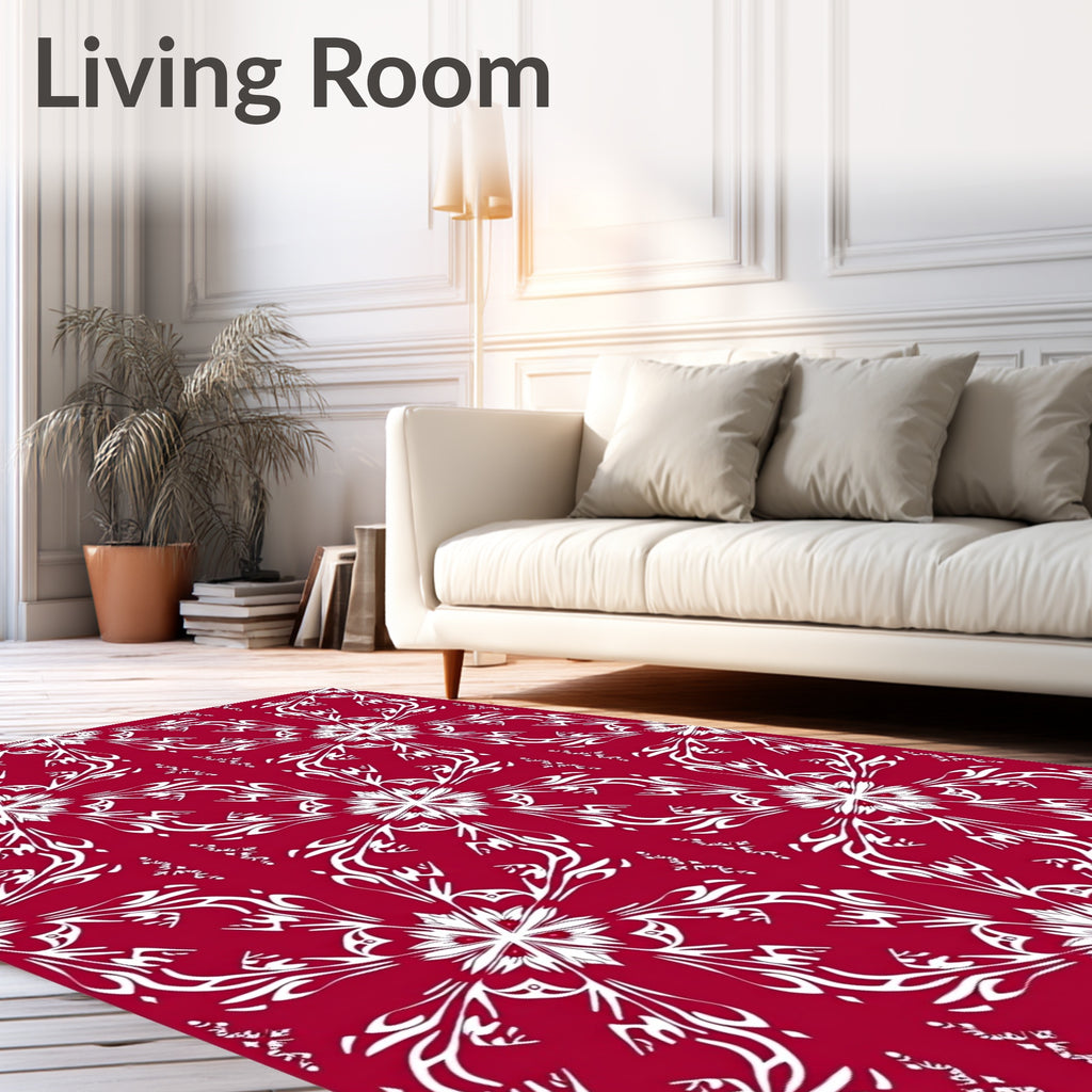 White Ornate Floral Pattern Rug