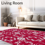 White Ornate Floral Pattern Rug