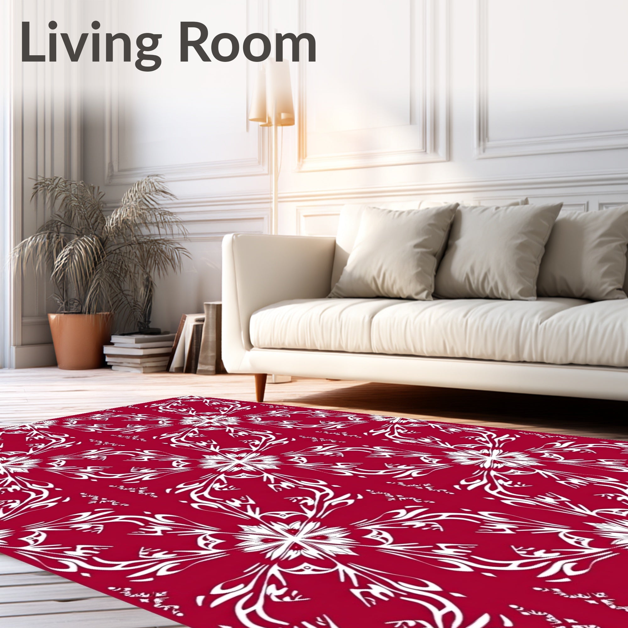 White Ornate Floral Pattern Rug
