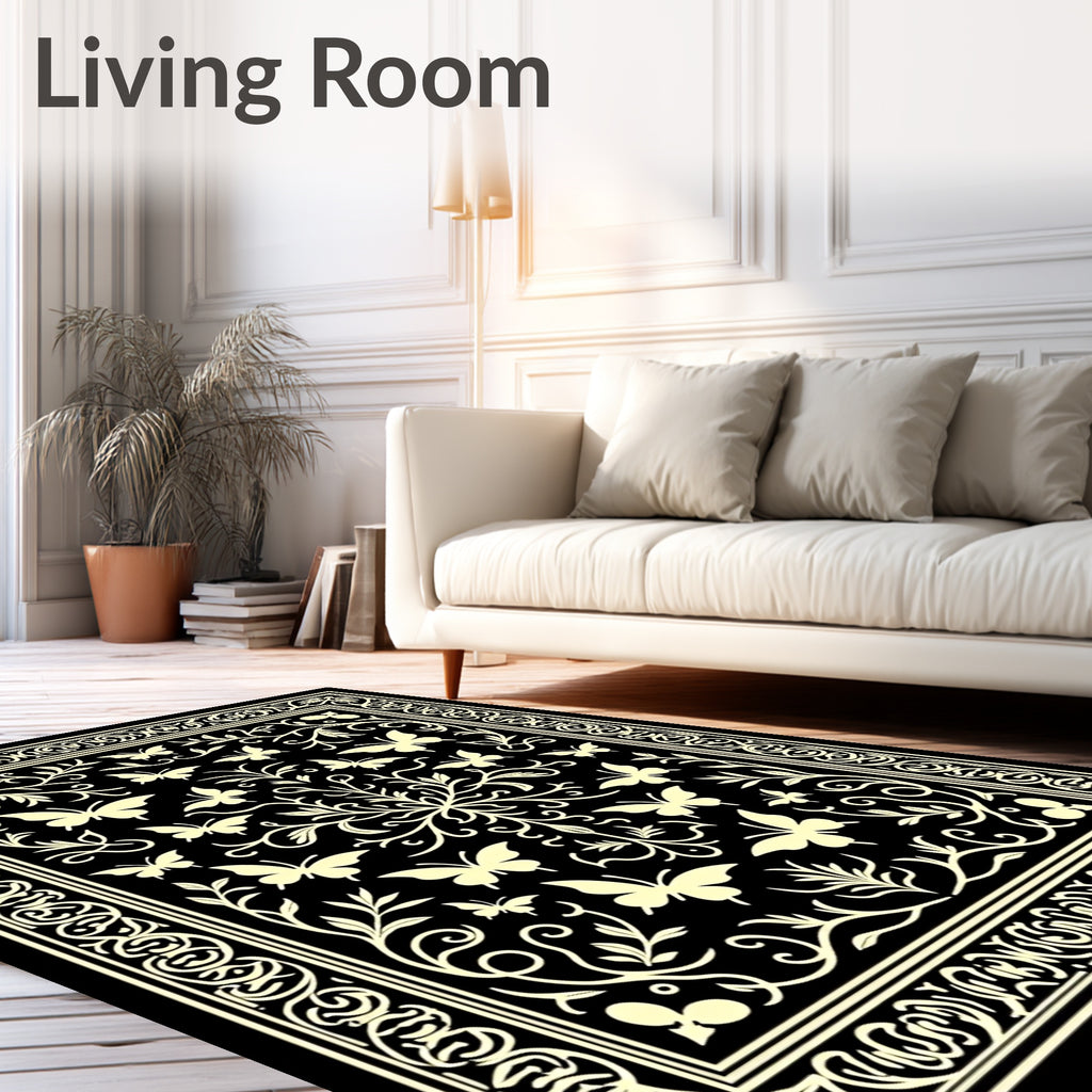 Elegant Butterfly Floral Vine Art Rug