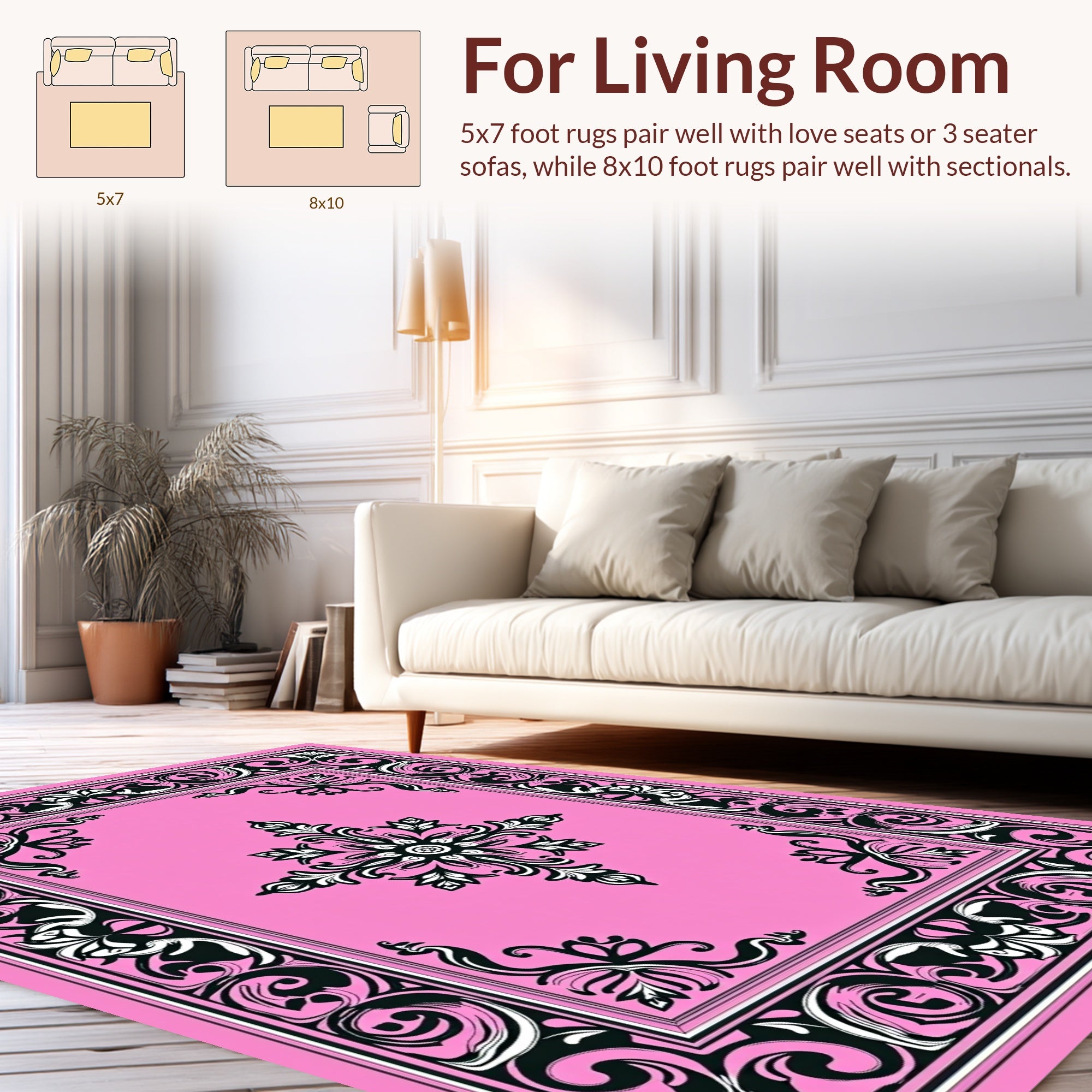 Pink Floral Baroque Classic Pattern Rug