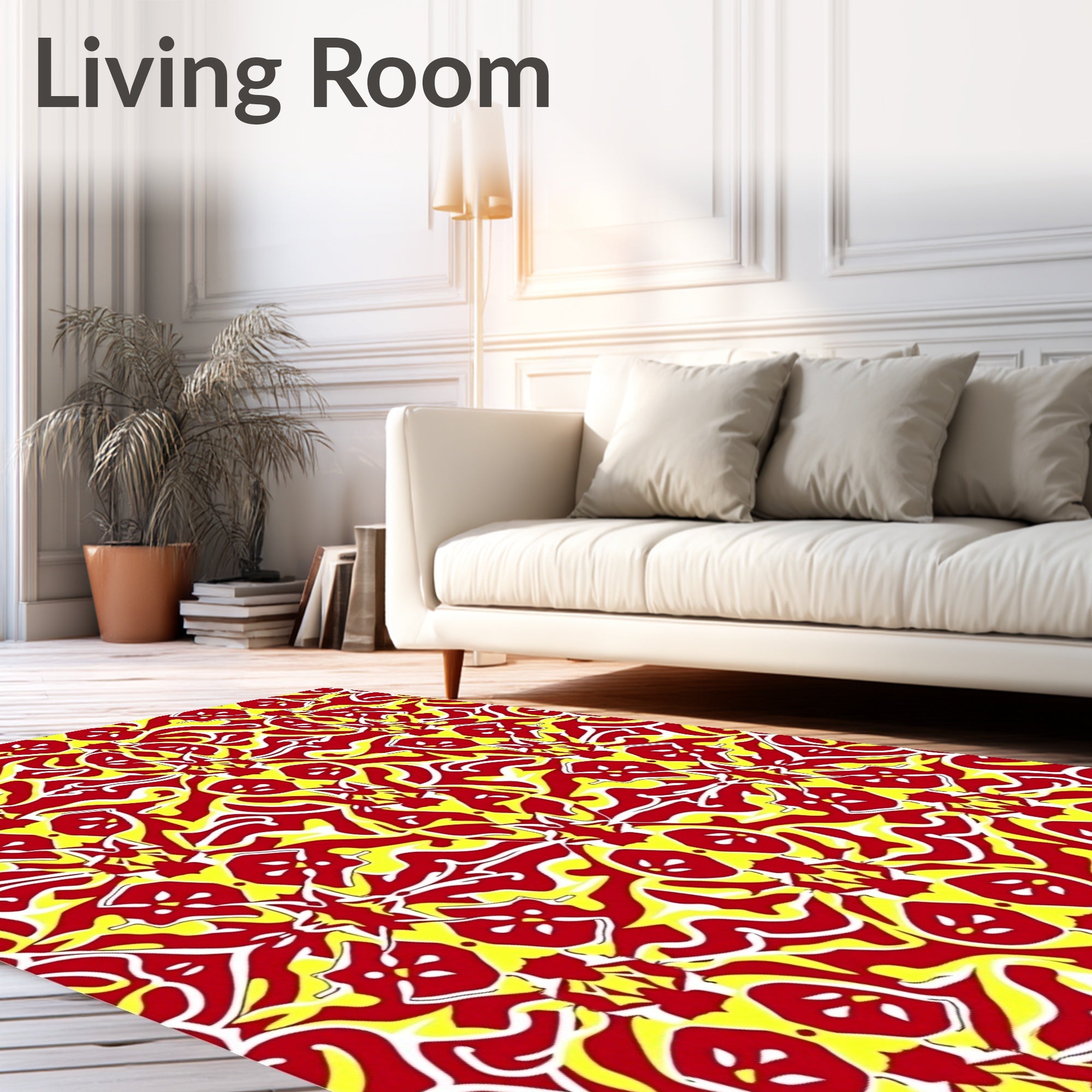Bold Red White Yellow Symmetry Rug