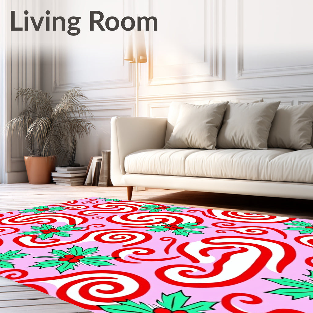 Whimsical Holly Swirl Pattern Rug