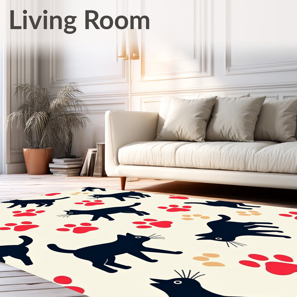 Cute Black Cat Paw Print Pattern Rug