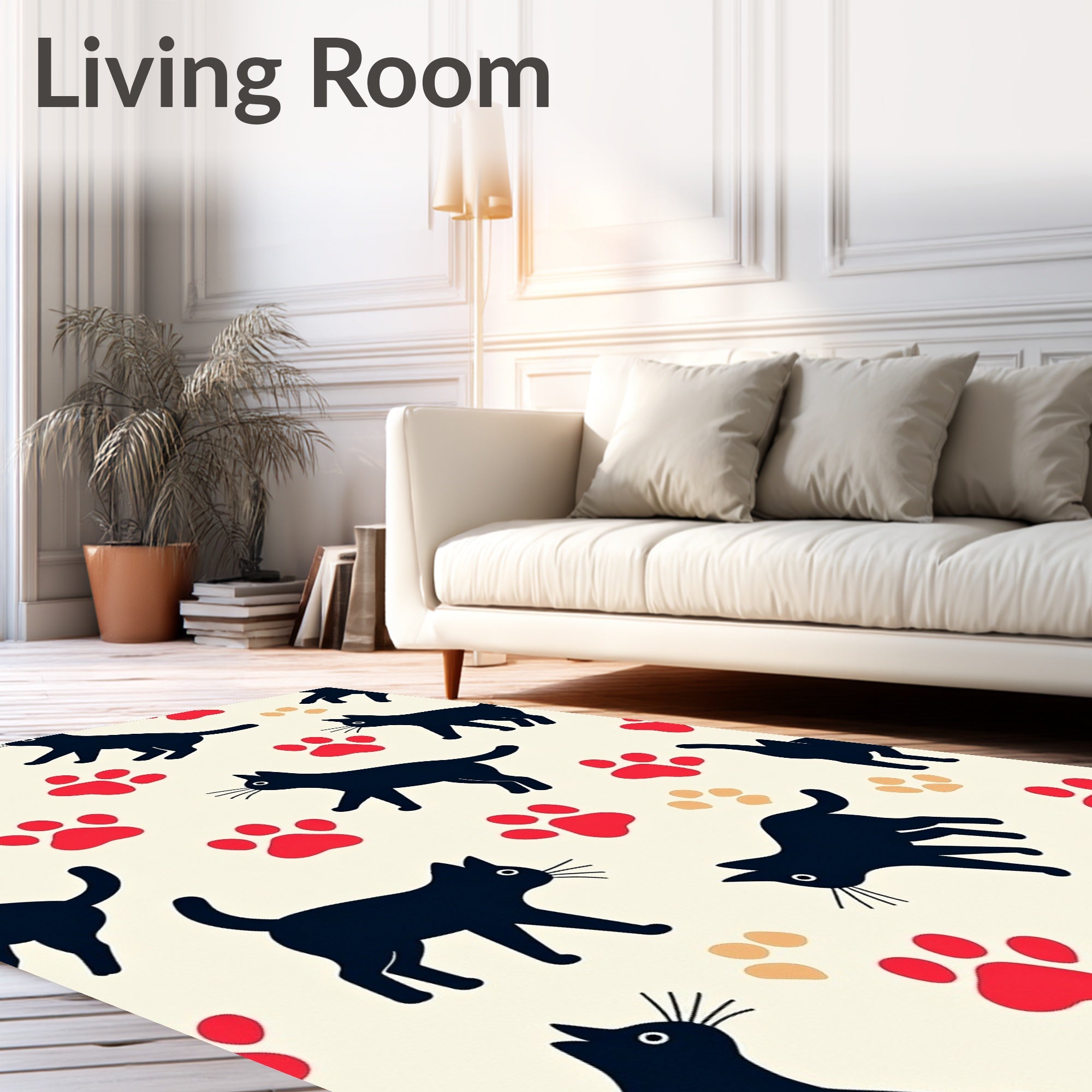 Cute Black Cat Paw Print Pattern Rug