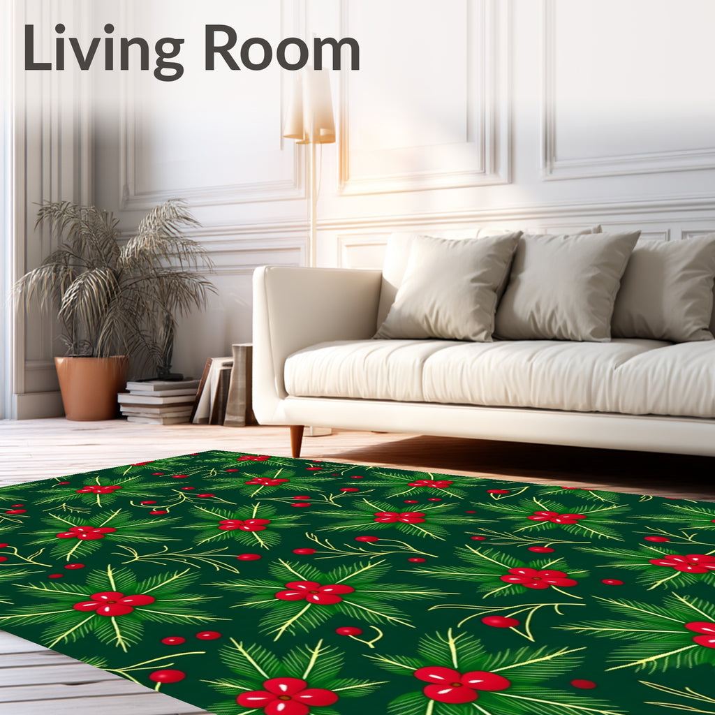 Festive Red Berry Evergreen Sprig Rug