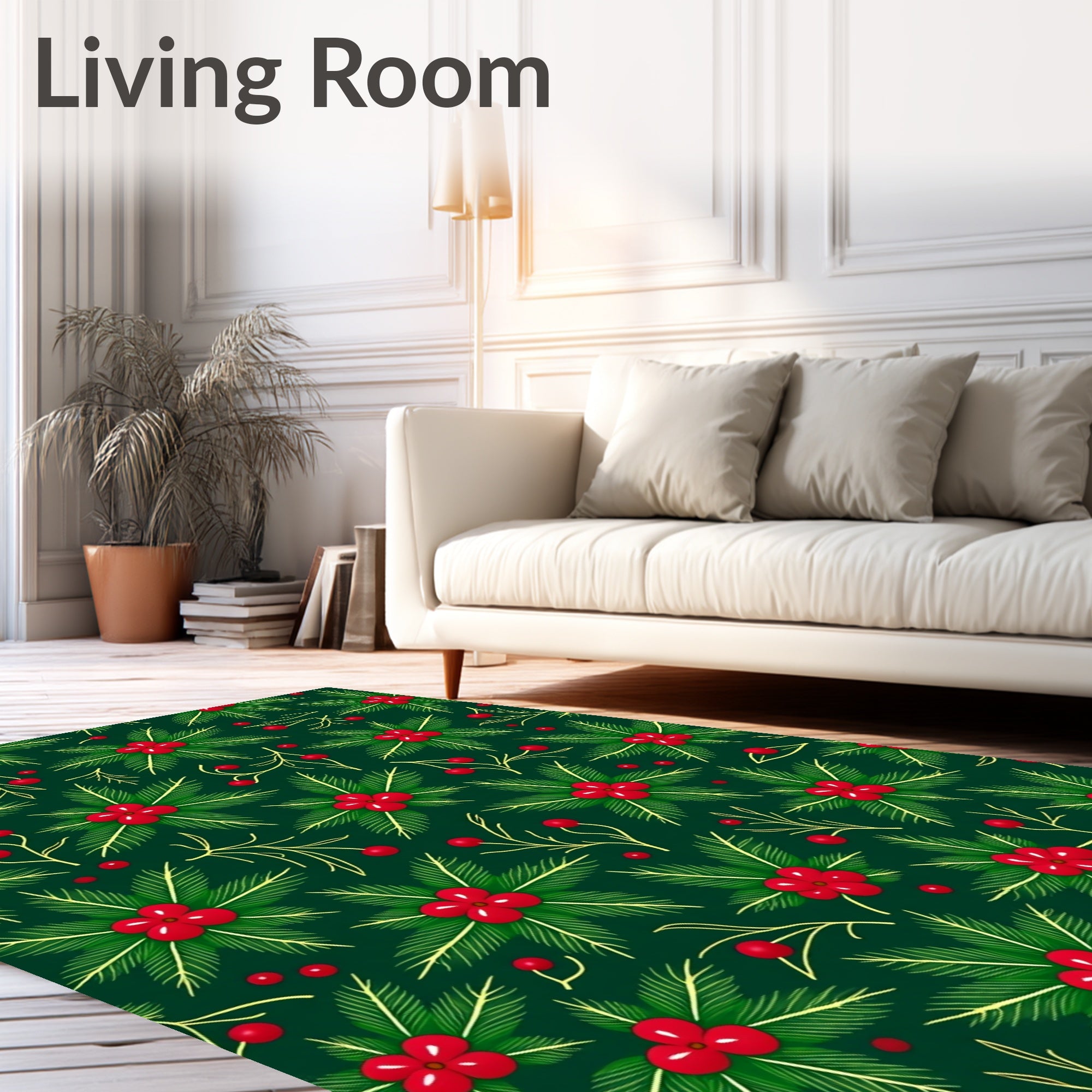 Festive Red Berry Evergreen Sprig Rug