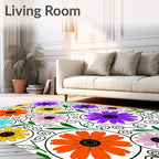 Bright Floral Circles Geometric Pattern Rug