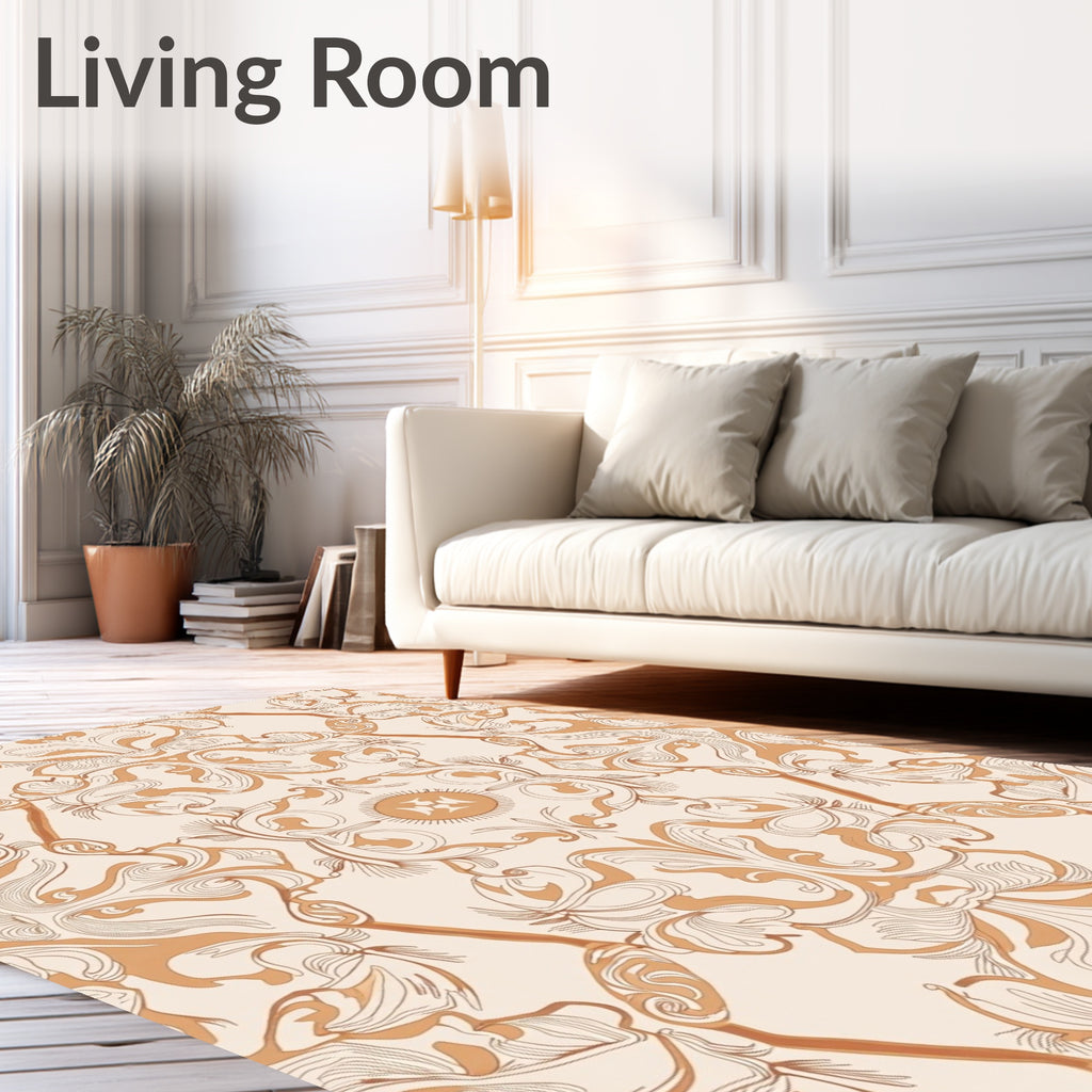 Elegant Beige and Ochre Baroque Pattern Rug