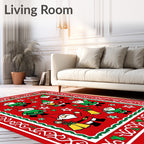 Festive Garden Gnomes Red Christmas Rug