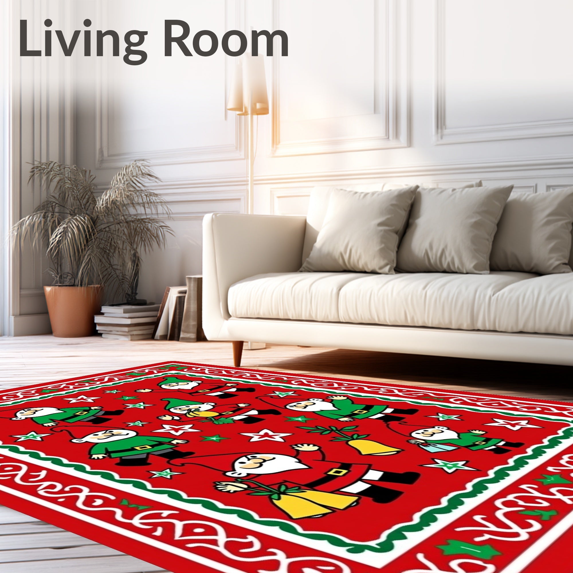 Festive Garden Gnomes Red Christmas Rug