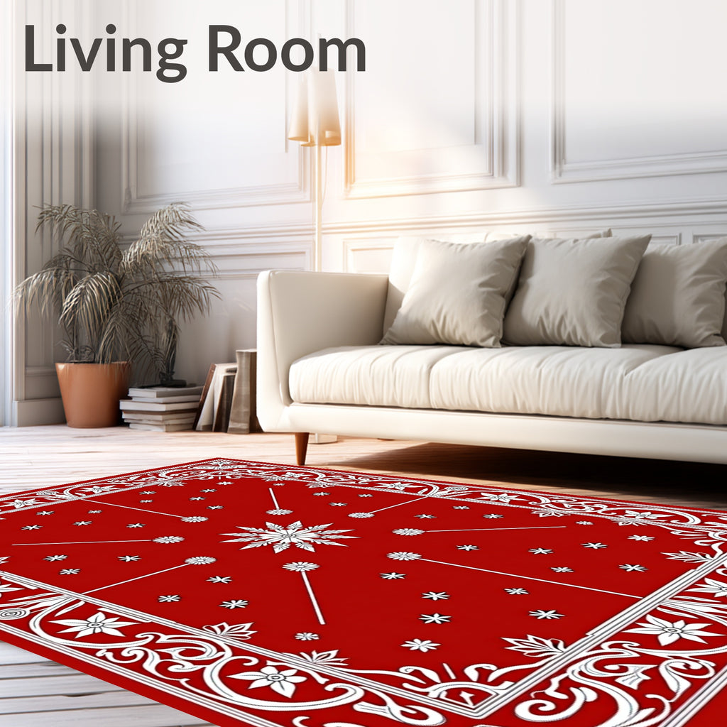 Red Floral Leaf Intricate Border Design Rug