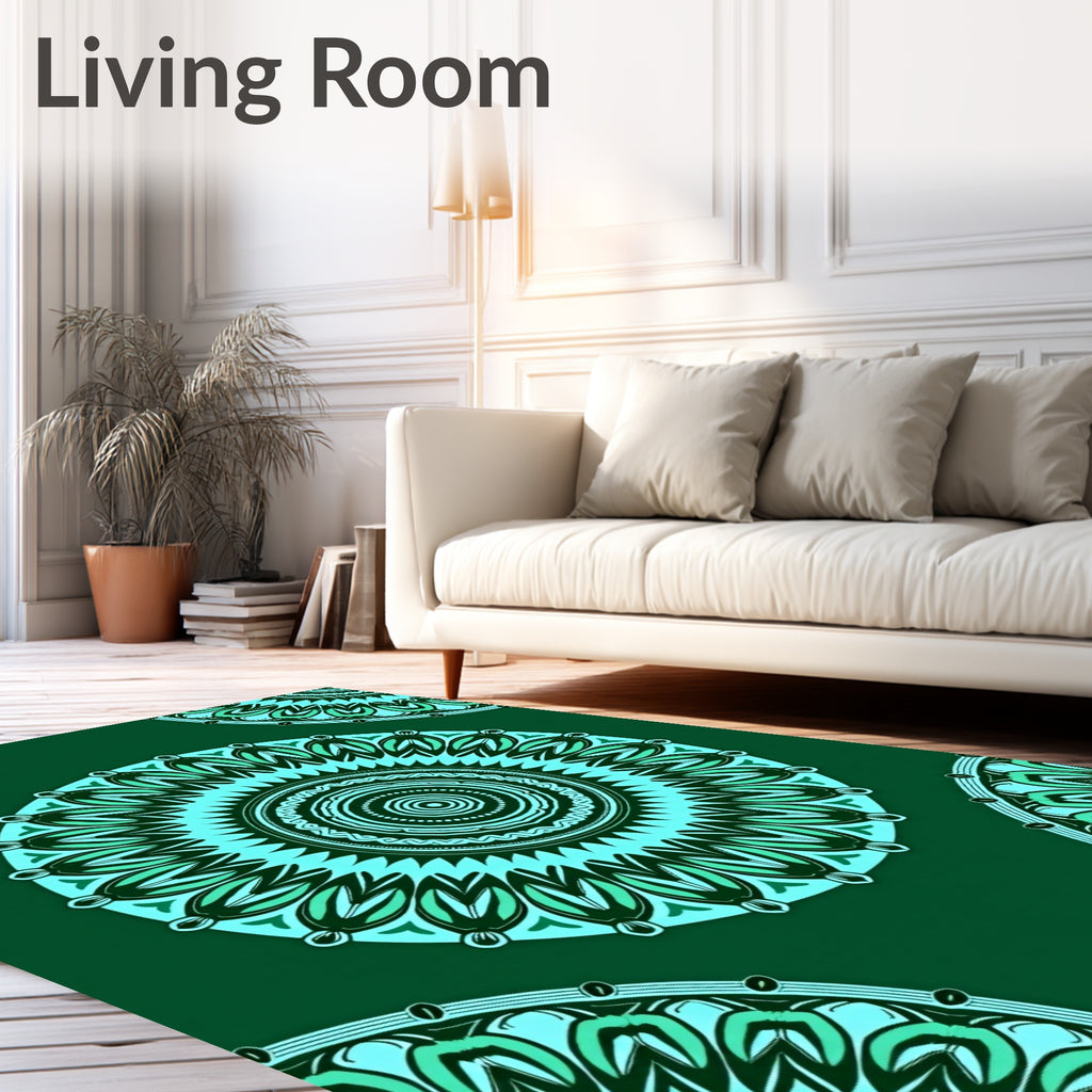 Intricate Teal Mandala Pattern Rug