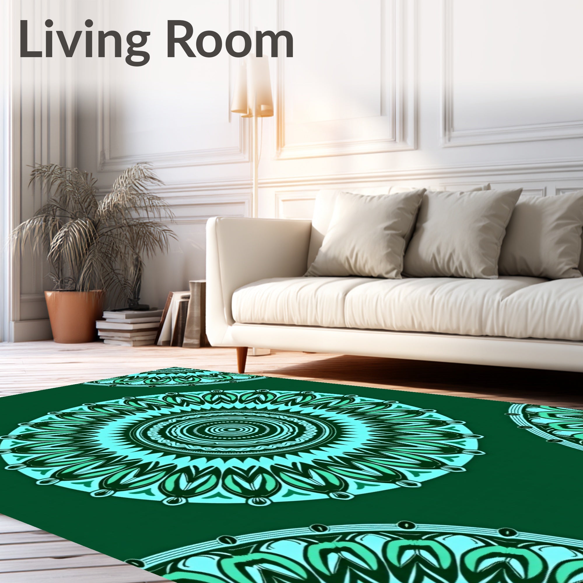 Intricate Teal Mandala Pattern Rug