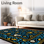 Midnight Black Skull Floral Accent Rug