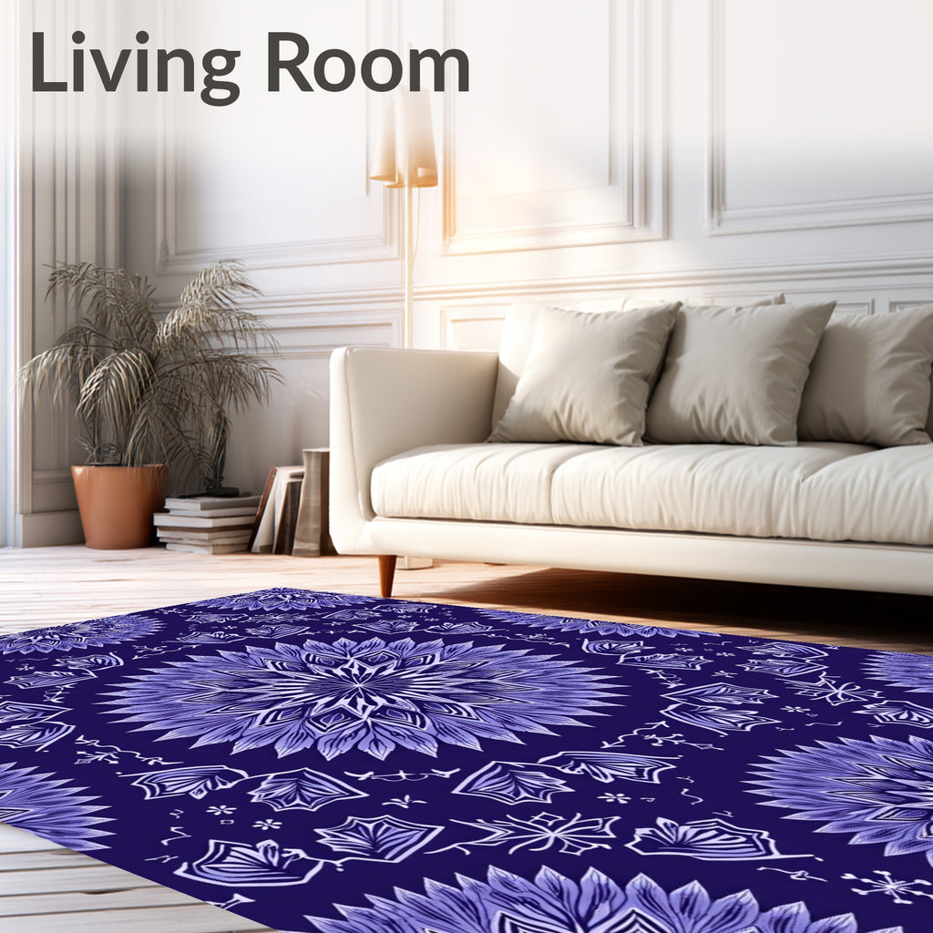 Deep Blue Mandala Floral Pattern Rug