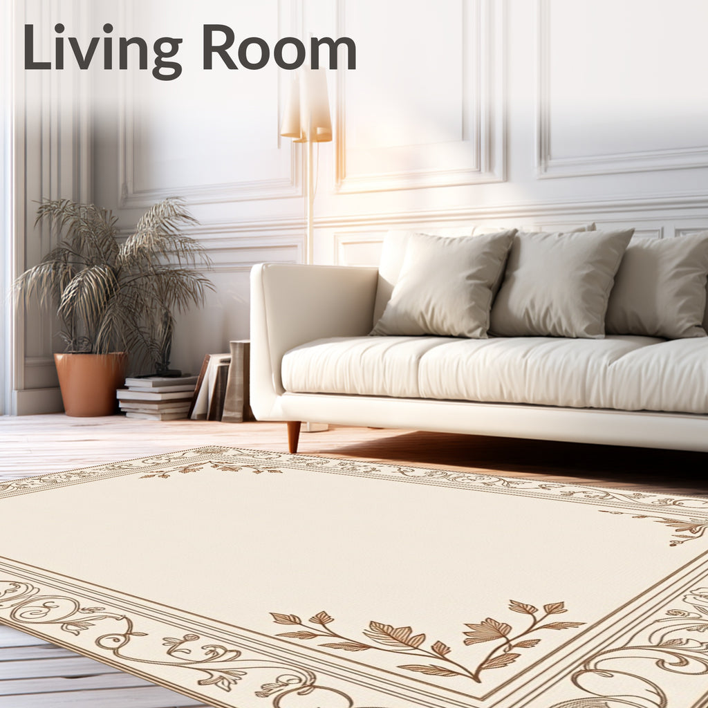 Ornate Floral Border Cream Rug