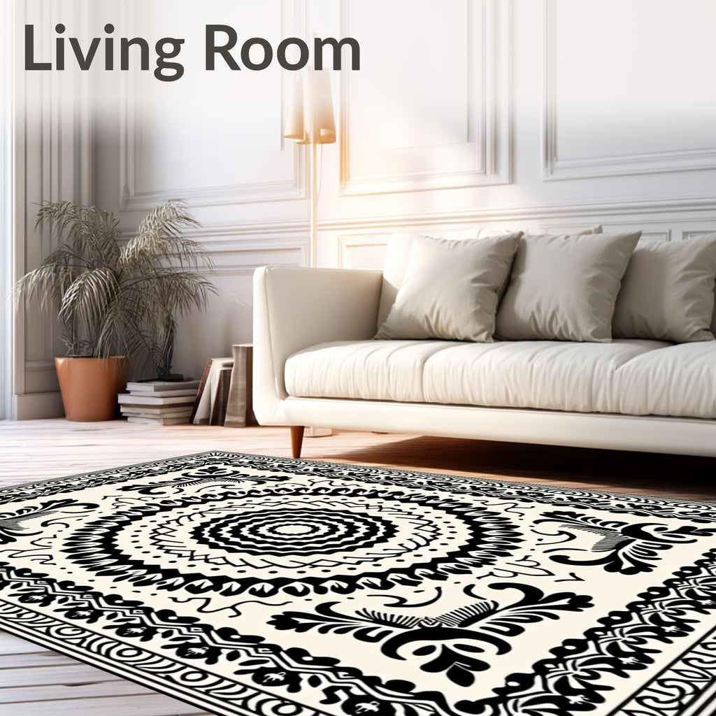 Bold Black White Intricate Pattern Rug