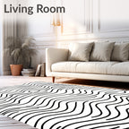 Abstract Black White Wavy Lines Rug