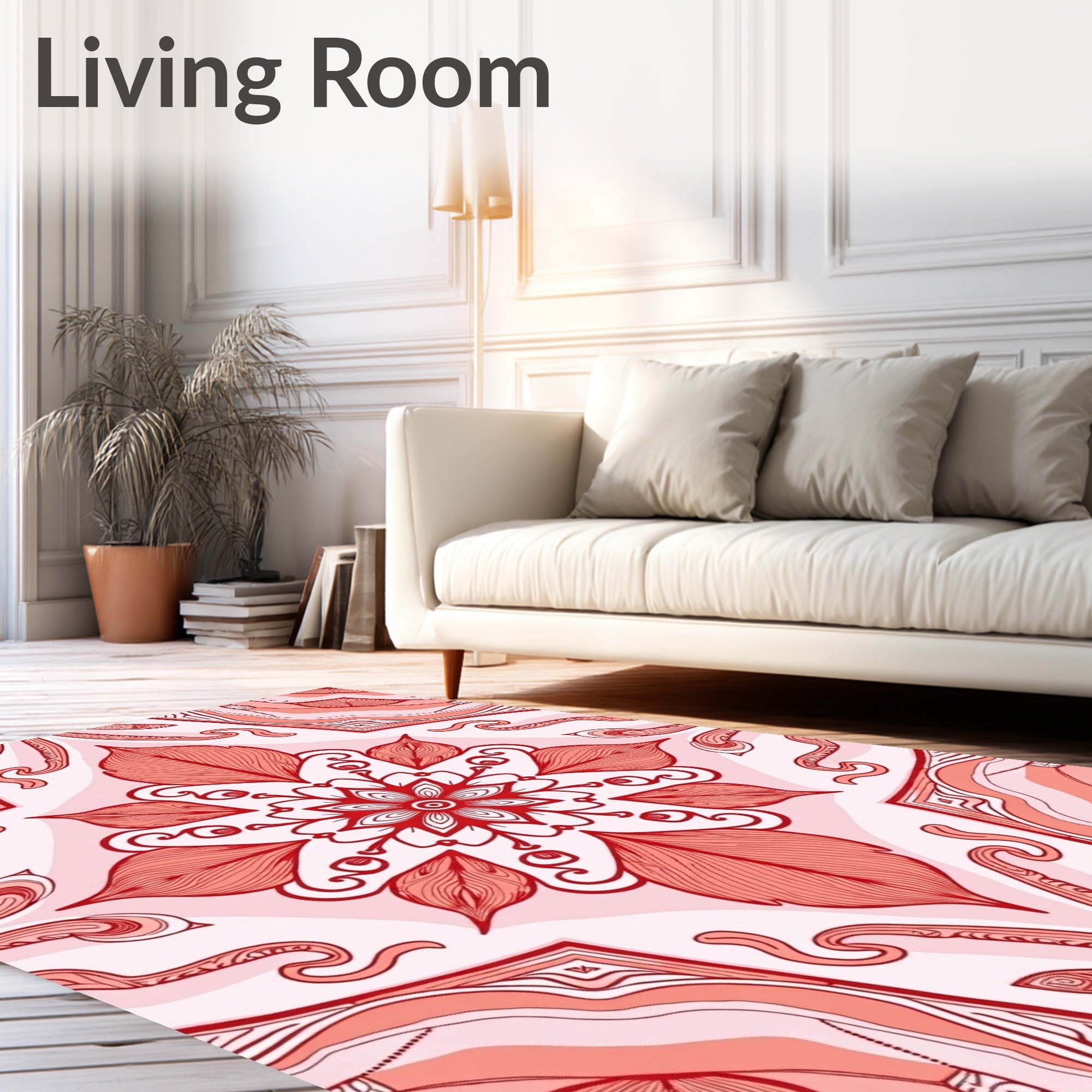 Intricate Blooming Red Mandala Pattern Rug
