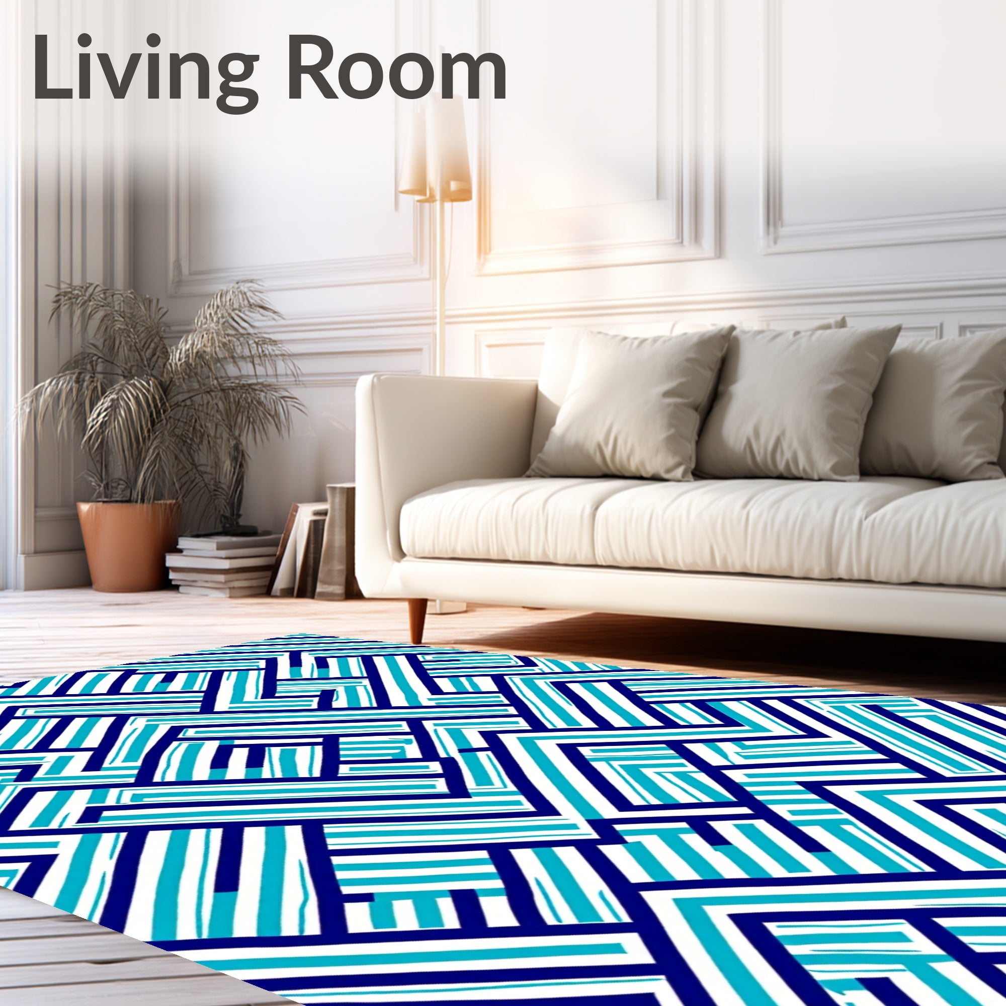 Interlocking Blue Geometric Abstract Rug