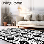 Striking Black White Geometric Motif Rug