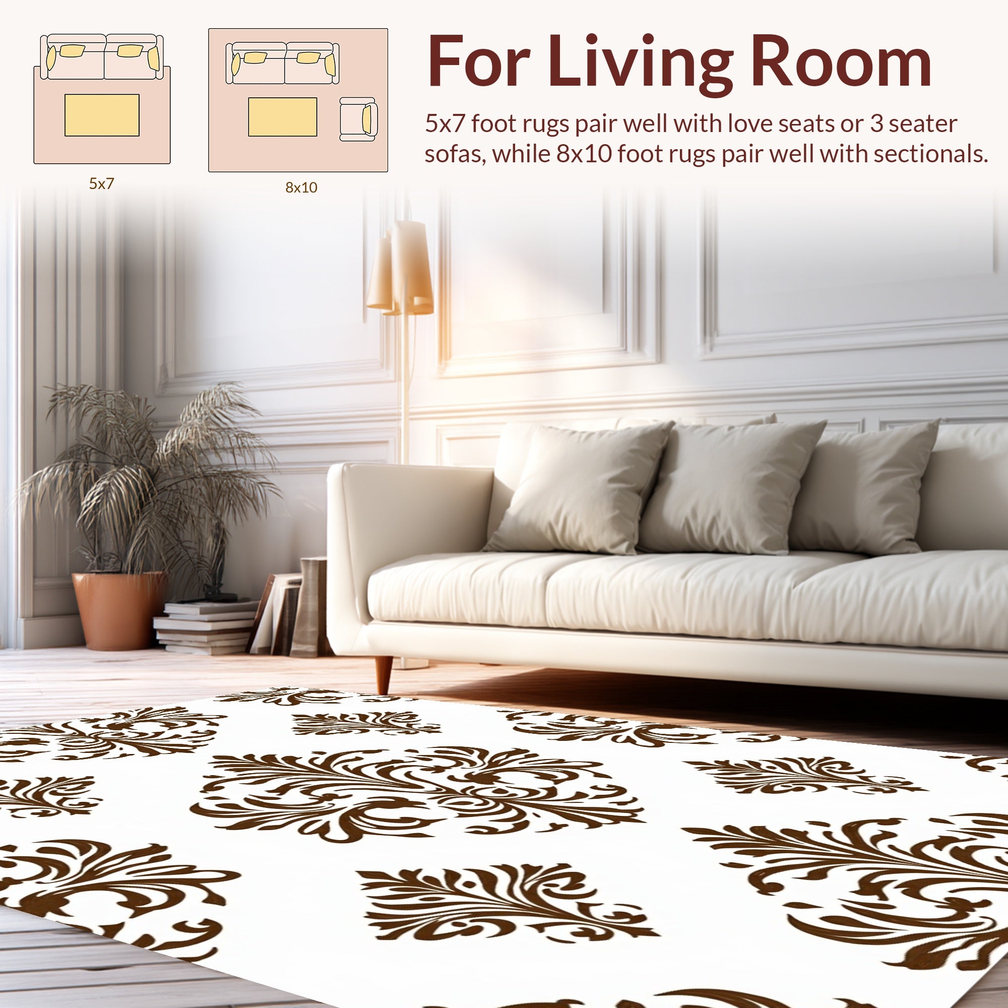Classic Scrollwork Damask Pattern Rug