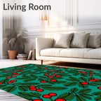 Evergreen Red Berry Branch Arrangement Rug