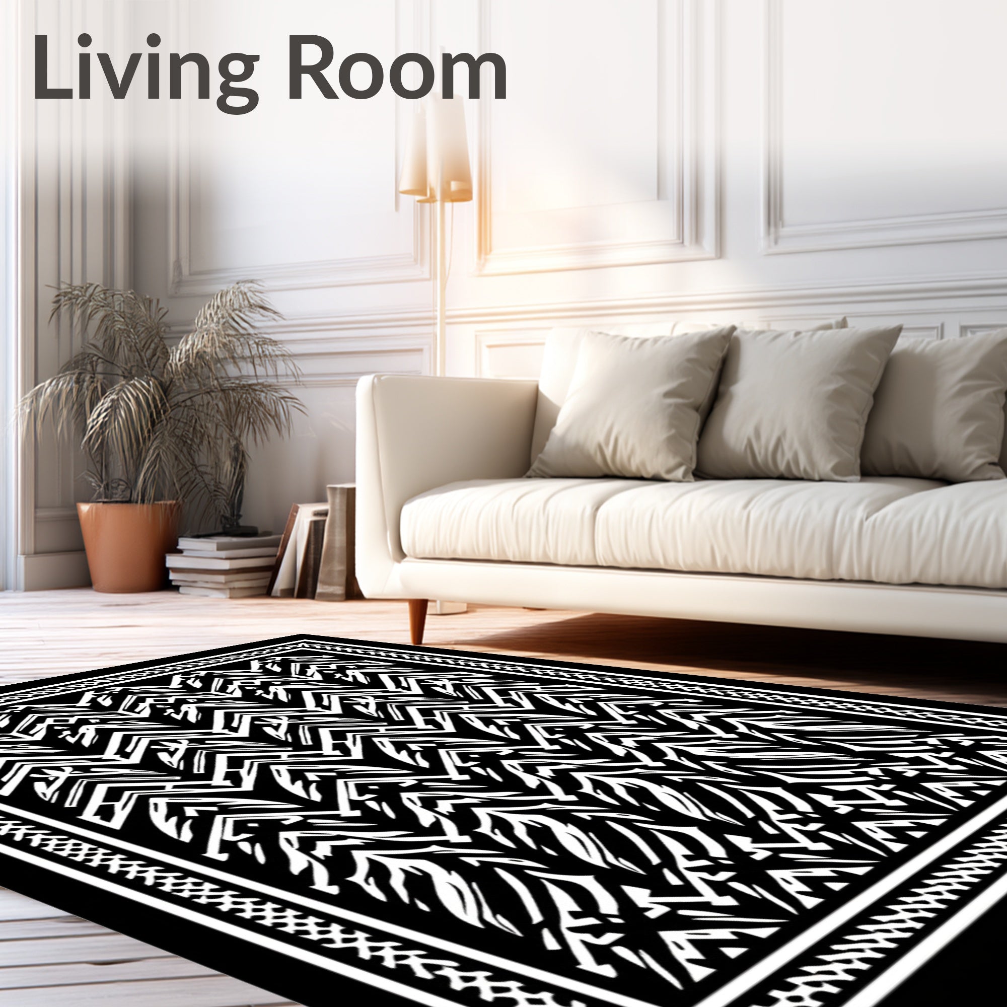 Bold Black White Geometric Stripe Pattern Rug