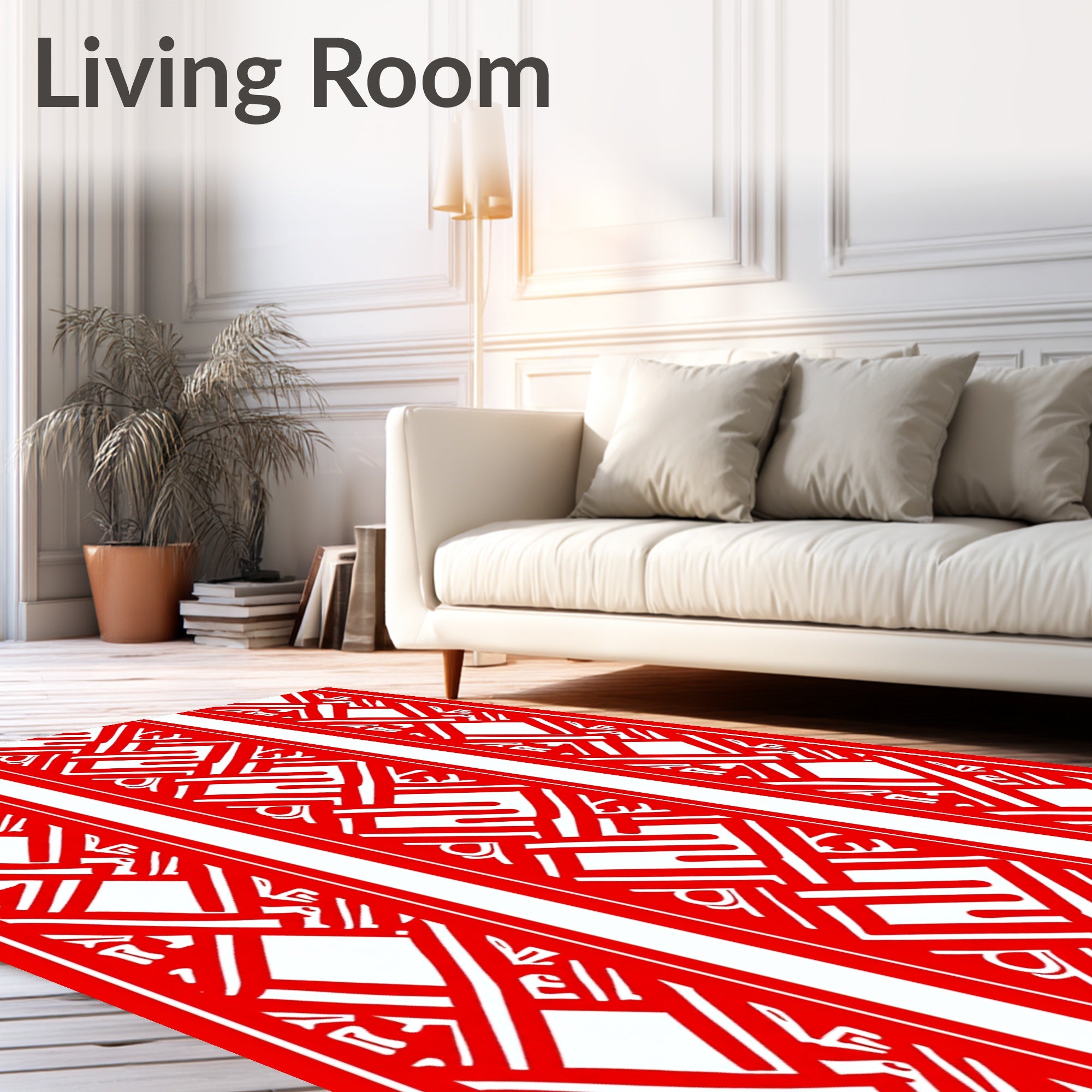 Bold Red Interlocking Geometric Pattern Rug