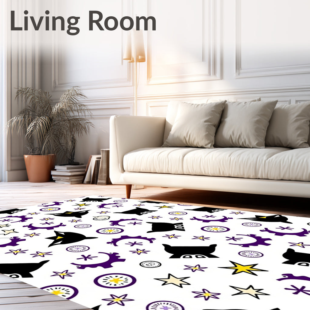 Whimsical Black Purple Star Pattern Rug