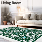 Forest Green White Floral Medallion Rug