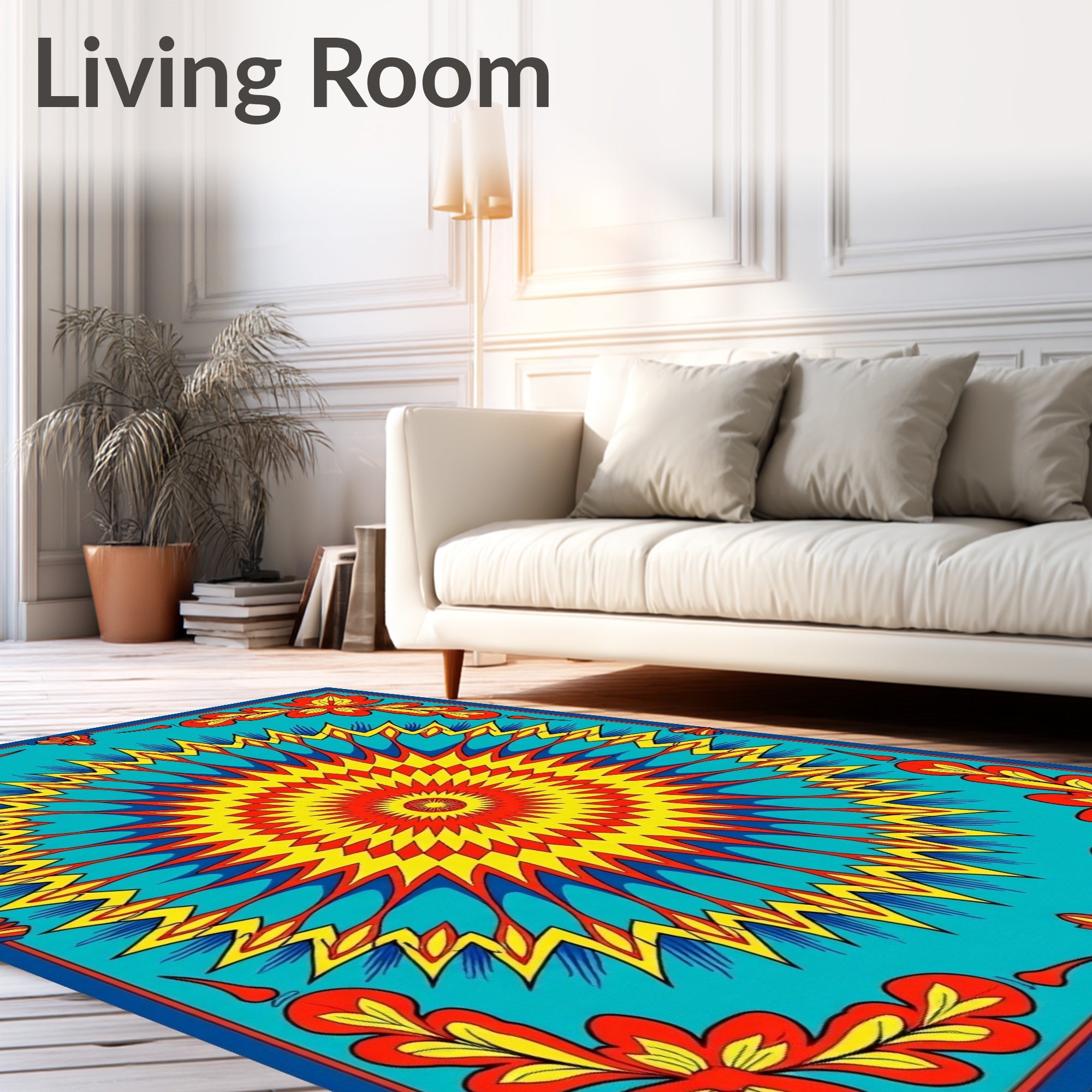 Vibrant Sunburst Floral Mandala Rug