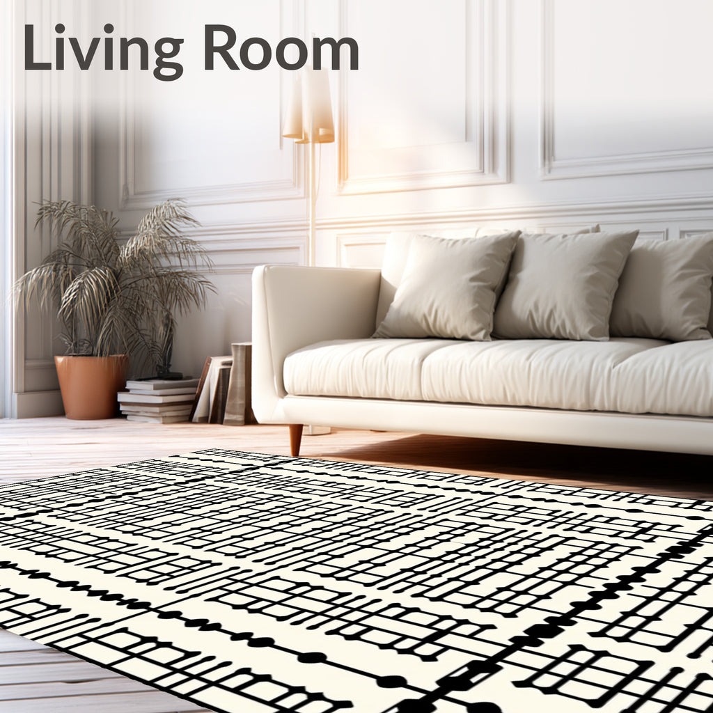 Modern Black Grid Dot Pattern Rug
