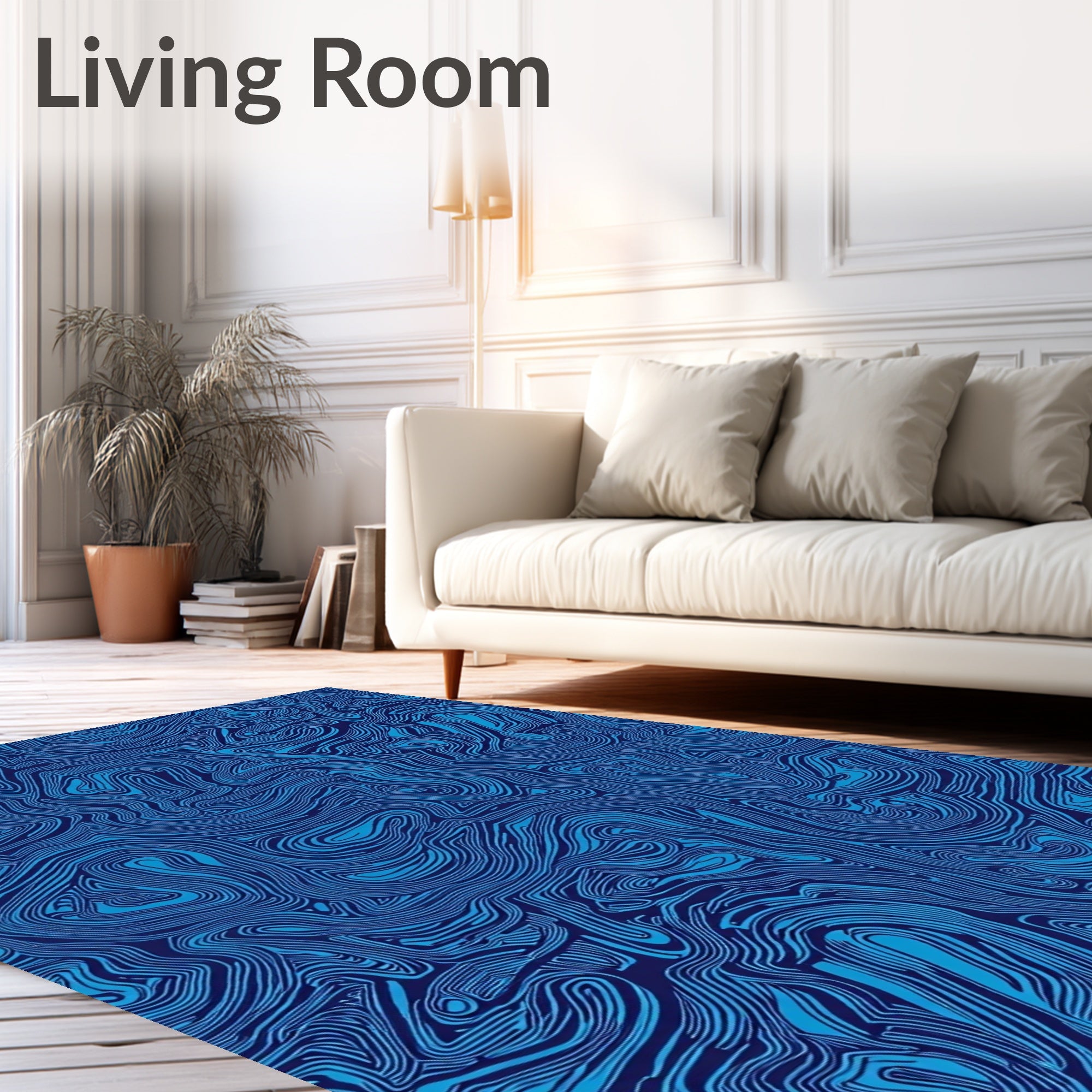 Navy Sky Blue Swirl Pattern Rug