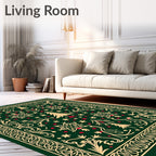 Festive Green Floral Tree Pattern Rug
