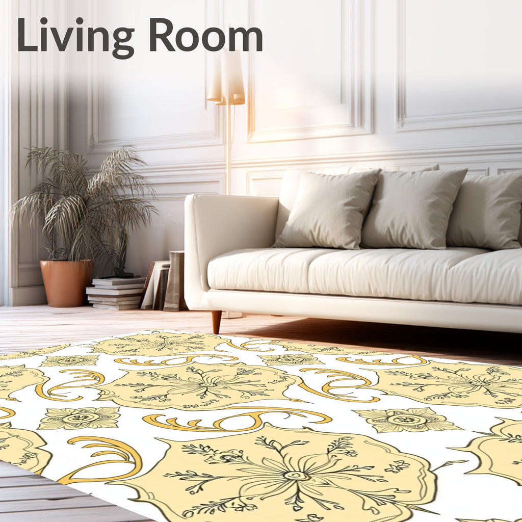 Golden Medallion Floral Pattern Rug