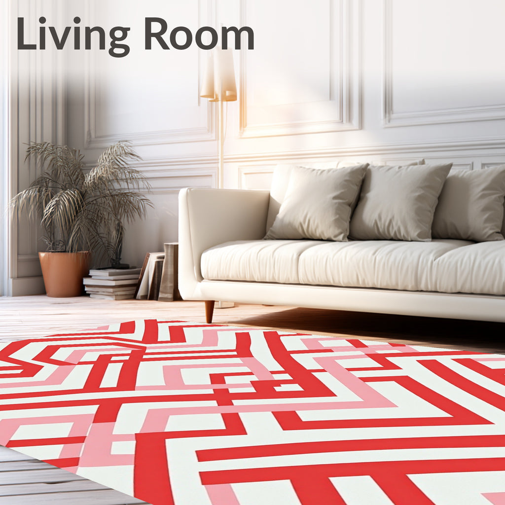 Geometric Lines Red Pink Pattern Rug