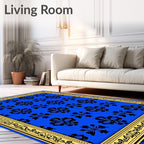 Bold Floral Motif Blue Gold Rug